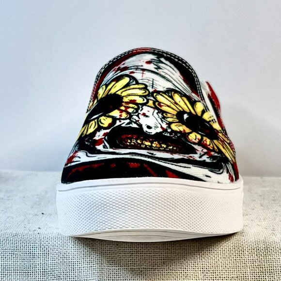 Midnight Monster Horror Slip-On Sneakers – Sunflower Eyes & Blood Splatter Art - Picture 13 of 16